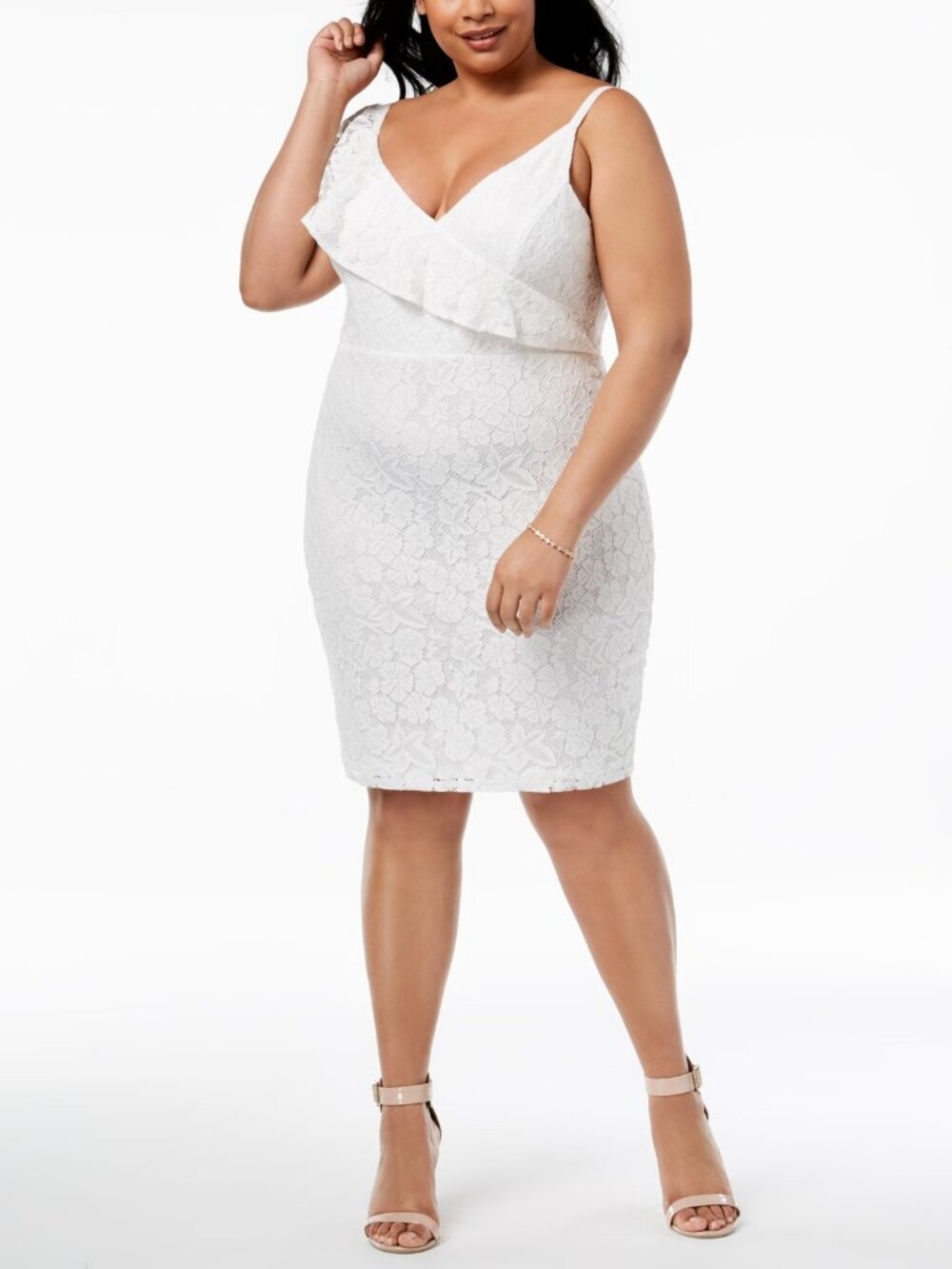 Soprano Womens Plus Size Ruffled Lace Bodycon Dress